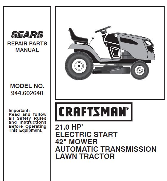 944.602640 Manual for Craftsman 21 HP 42" Lawn Mower – DR Mower Parts