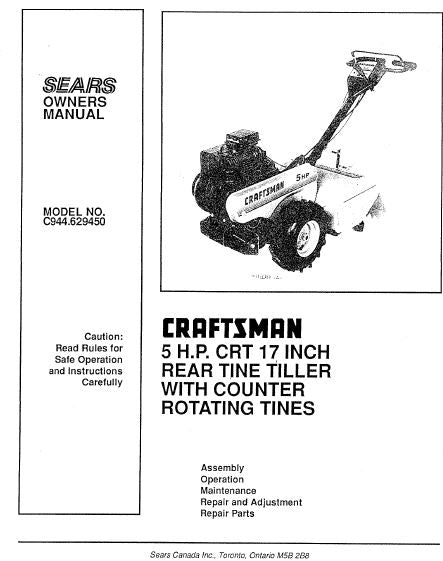 944.629450 Manual for Craftsman 5 HP 17" Rear Tine Tiller – DR Mower Parts