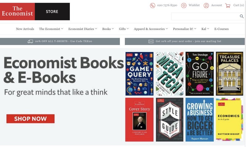 The Economist store header featuring books and ebooks