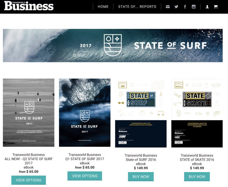 GrindTV state of surf shop featuring yearly ebook reports