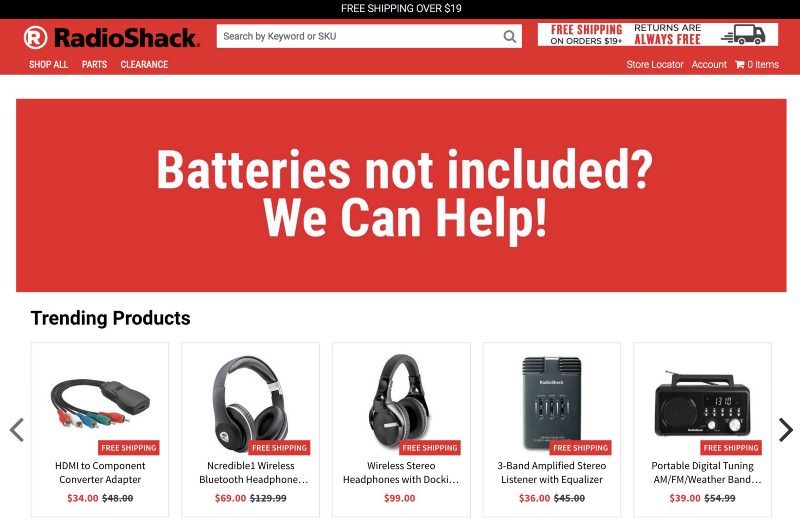 Radio Shack store with trending products
