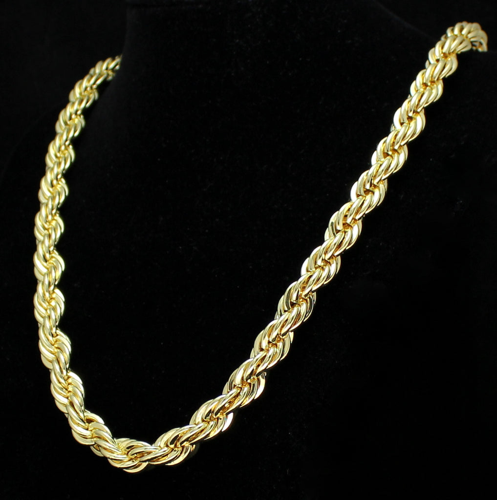 Mens 24 Thick Rope Chain 10mm 14k Gold Plated Solid Necklace Hip Hop Newagebling 7787