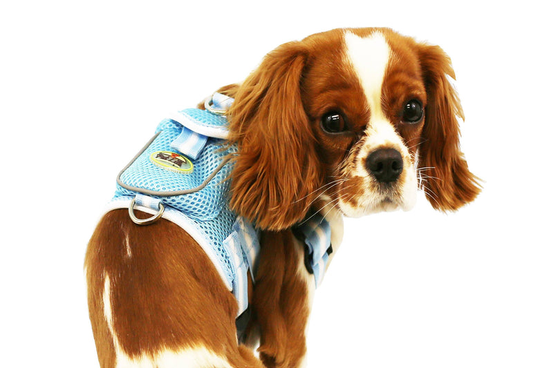 Blue Small PET LIFE Pocket Bark Reflective Adjustable Fashion Pet Dog Harness w/Velcro Pouch and Dual Harness Rings