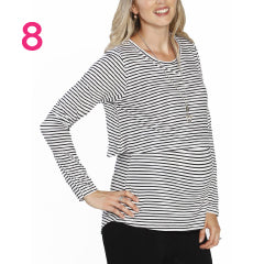 Breastfeeding Long Sleeve Pull Up Top in White & Black Stripes