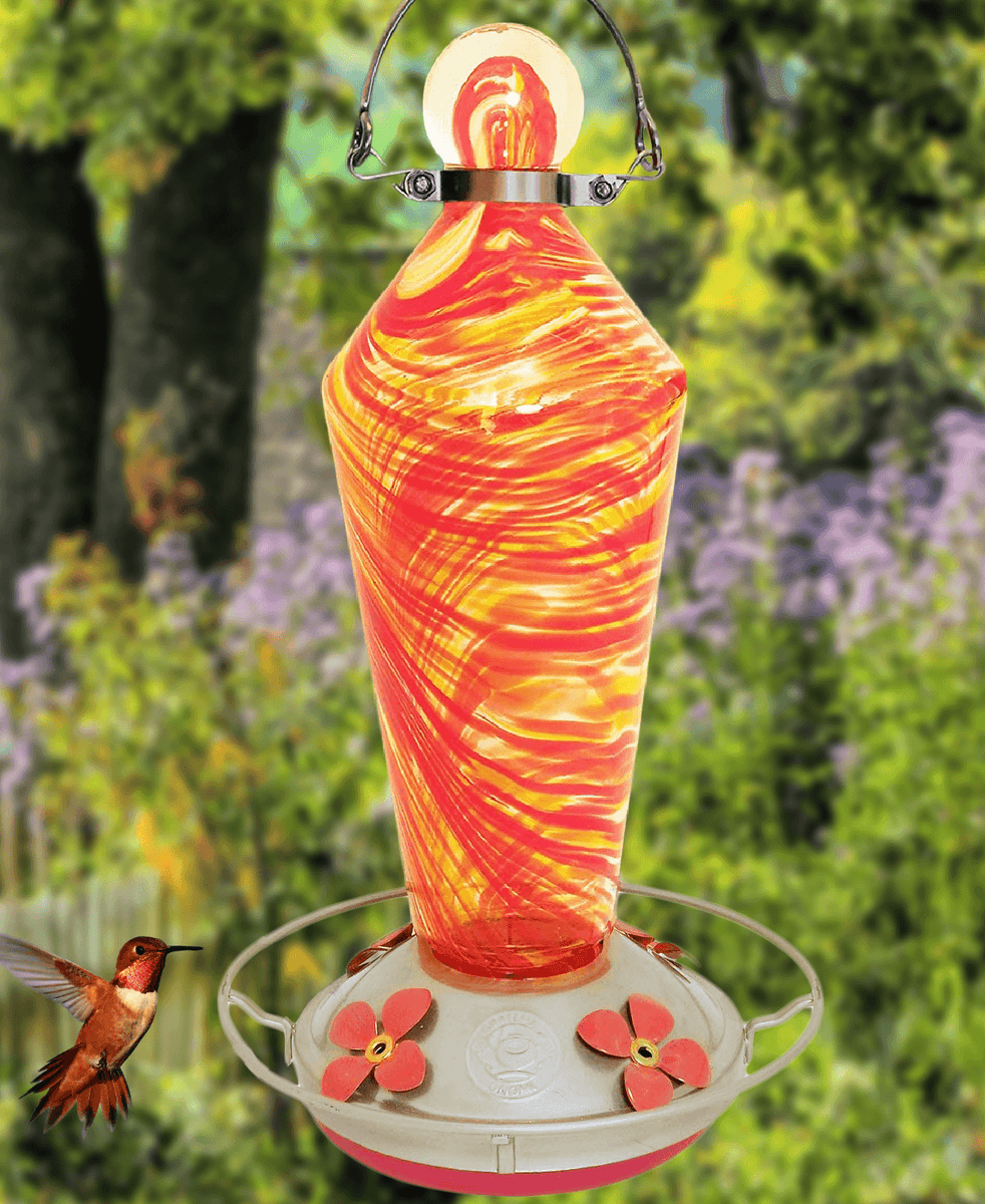 Grateful Gnome Fiery Wand Hand Blown Glass Hummingbird Feeder 0178