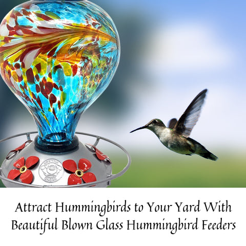 Blue Egg Blown Glass Hummingbird Feeder