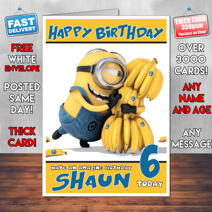 Personalised Minions Banana Style Inspired Cartoon Birthday Card (SA)