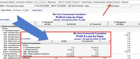 Quickbooks 2020 change-collapse columns