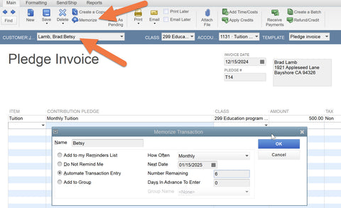 how to record tuition in Quickbooks