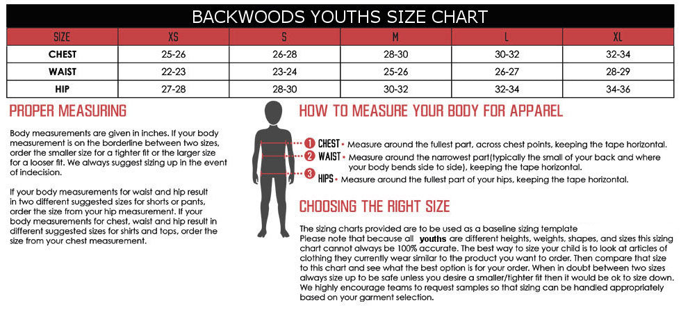 Kids Hunting Clothes Sizing Chart