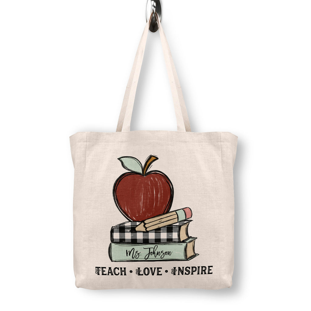 Personalised Teacher Purse or Pencil Case Apple design Choice of Fabric Wording 
