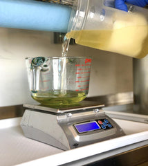 Measuring oils for handmade ostrich oil soap