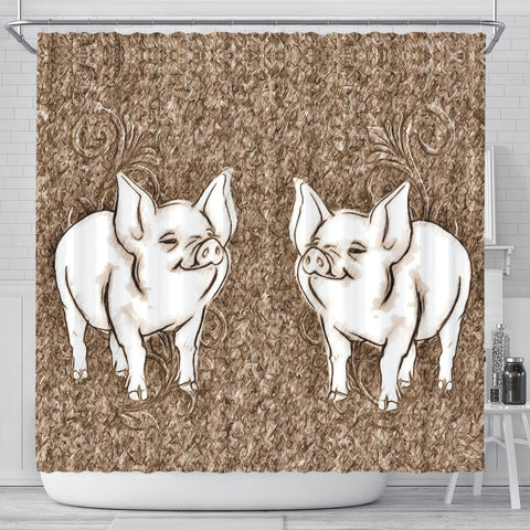 Cute Middle White Pig Print Shower Curtain-Free Shipping