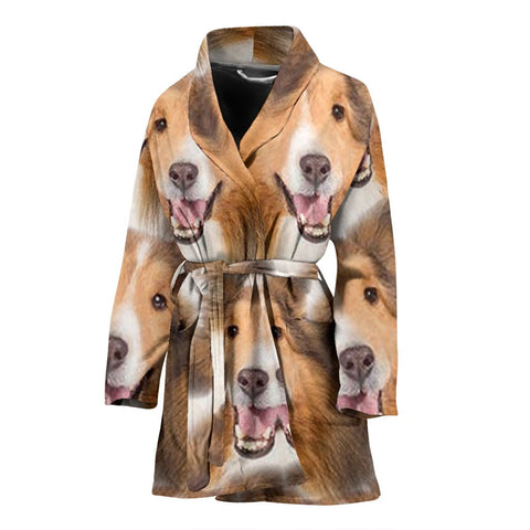 Shetland Sheepdog Print Women's Bath Robe-Free Shipping