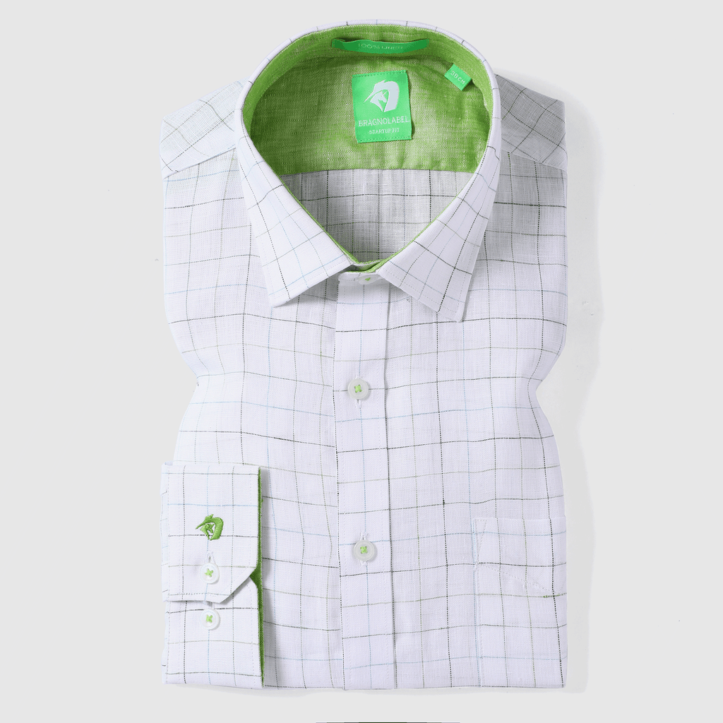 Green Linen Fashion Check Shirt – Bragnolabel