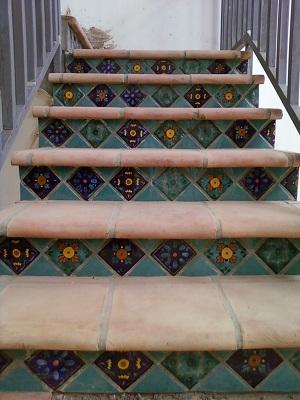 Stair Riser using decorative tiles 'on point'