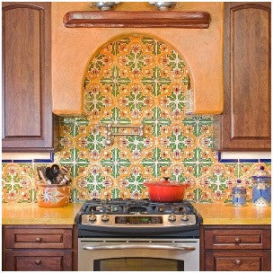 A bright bold backsplash using Barcelona San Jose 6″ x 6″ pairs nicely with a simple solid-color counter.