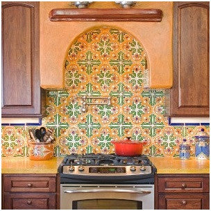 A bright bold backsplash using Barcelona San Jose 6″ x 6″ pairs nicely with a simple solid-color counter.
