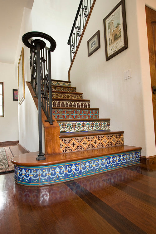 Malibu or Spanish Revival Tiles are Used for a Stunning Effect on These Stair Risers