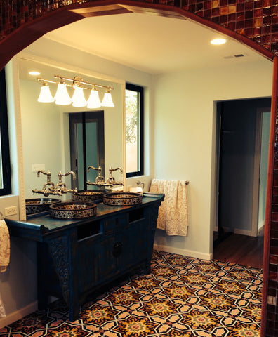 Traditional Melilla Cement Tile Pattern in Custom Colors for Bathroom Floor