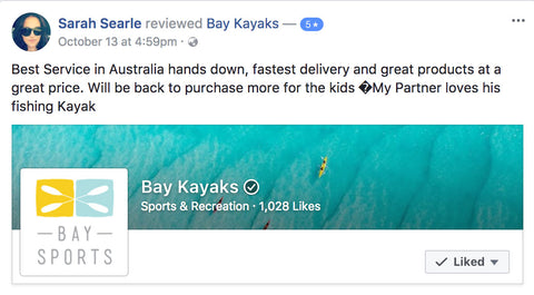 Bay Kayaks Customer Facebook Review Testimonial