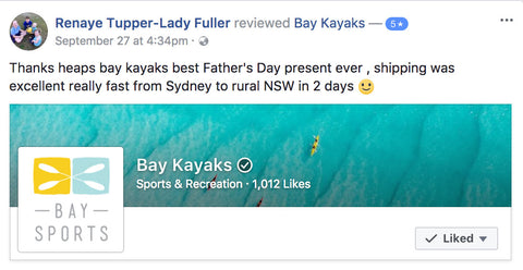 BAY KAYAKS FACEBOOK CUSTOMER KAYAK REVIEW