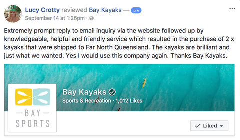 BAY KAYAKS FACEBOOK CUSTOMER KAYAK REVIEW