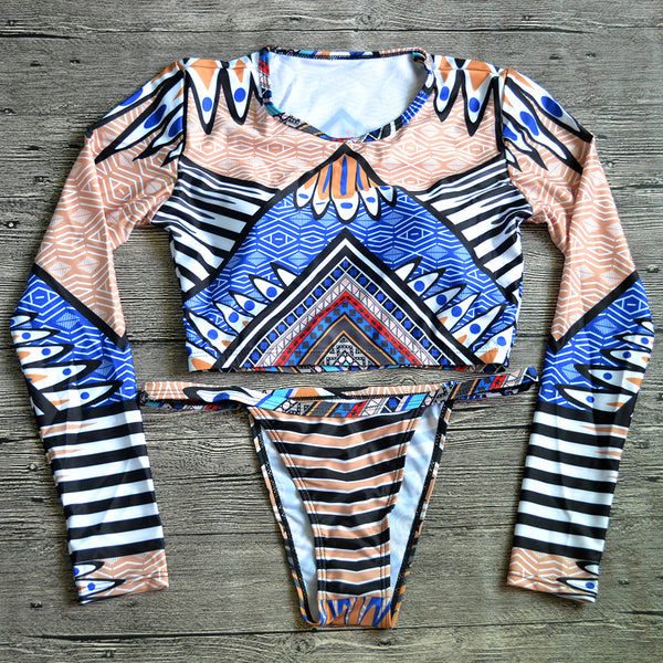 african print long sleeve swimsuit