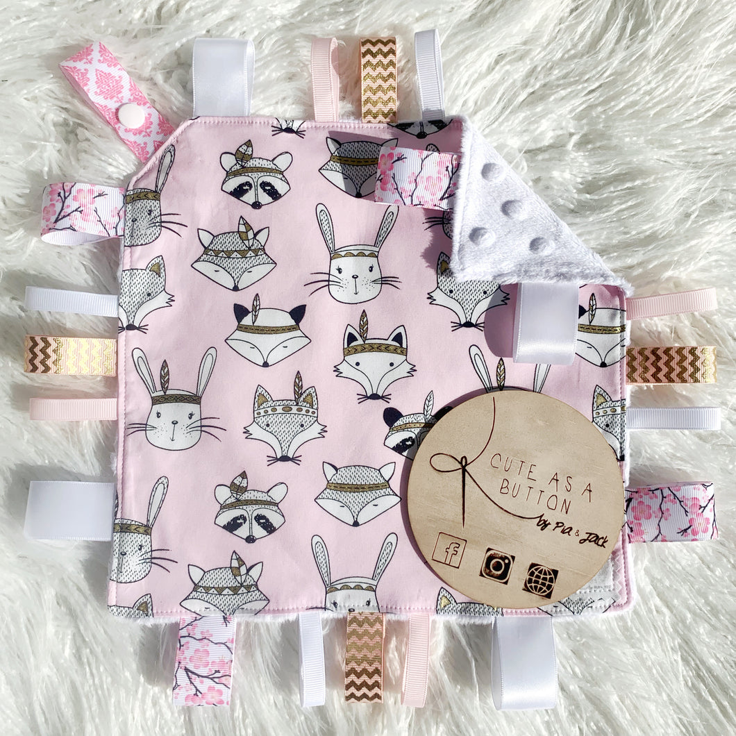 Pink woodland animals taggie