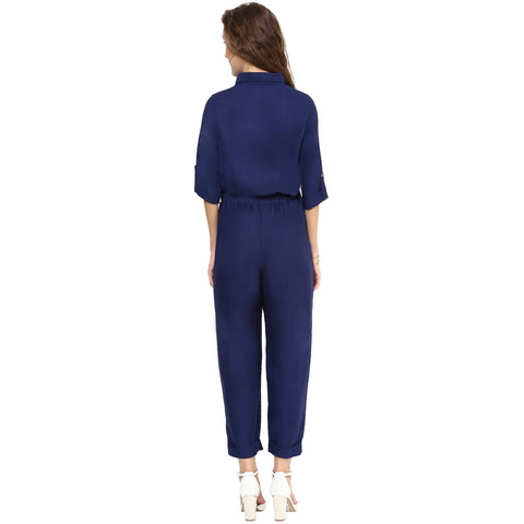Navy Blue Roll Up Jumpsuit