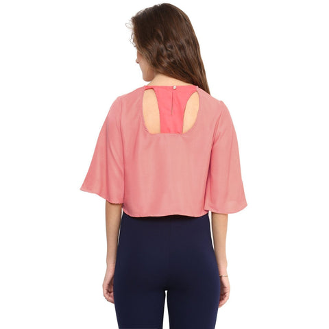 Pink Back Cut out Boxy Crepe Top