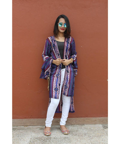 Printed Purple Long Shrug