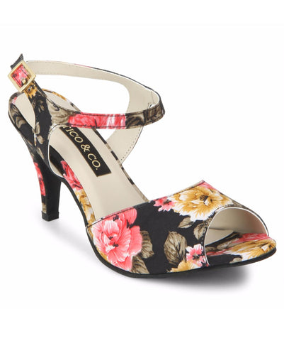 Uptownie X Bootico-Black Floral Strappy Heels