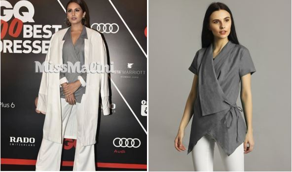 Huma Qureshi Miss Malini GQ Best dressed Uptownie Wrap top grey