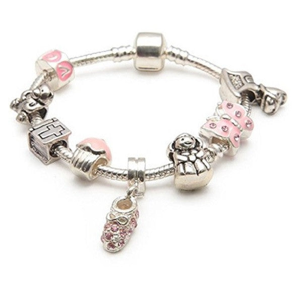 Little Sister Pink Leather Charm Bracelet for Girls Presented in High Quality Gift Pouch