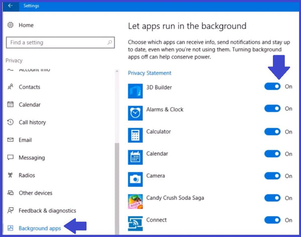 Windows 10 background apps Applications settings - TPS Tech Blog on Laptop Battery Health Tips 