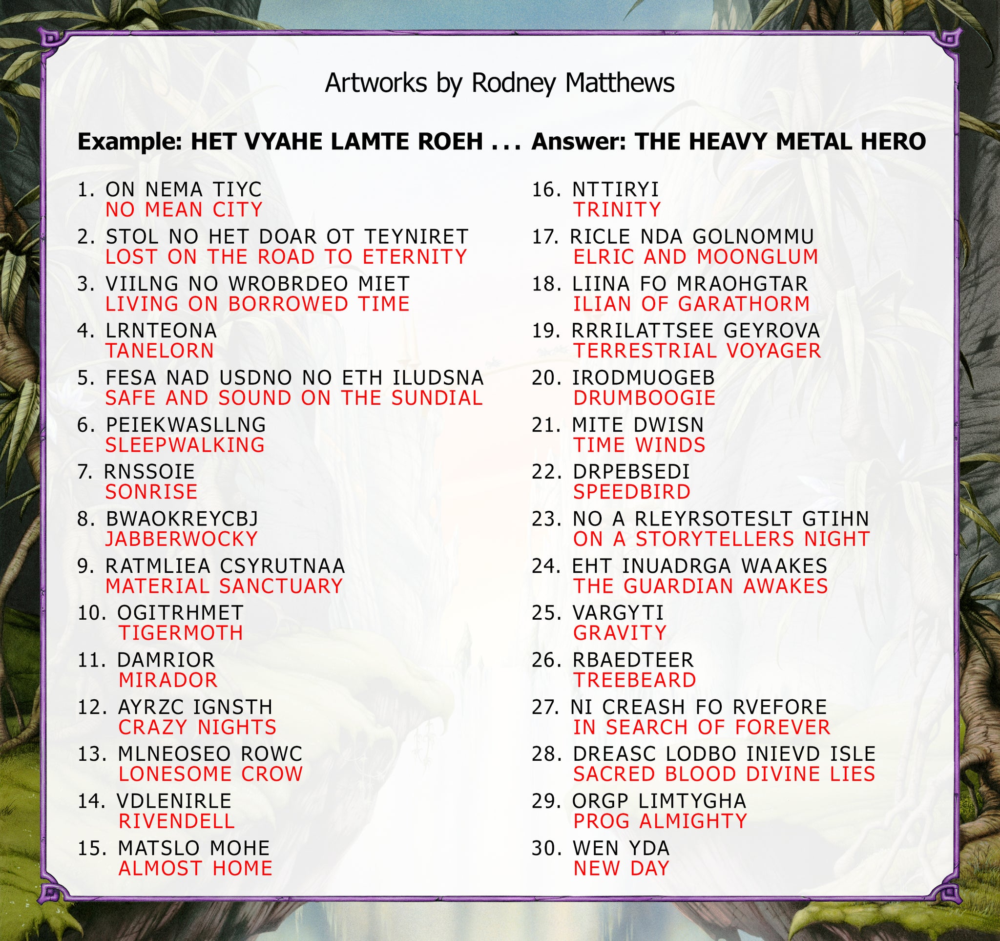 Anagrams Answers | Rodney Matthews Studios