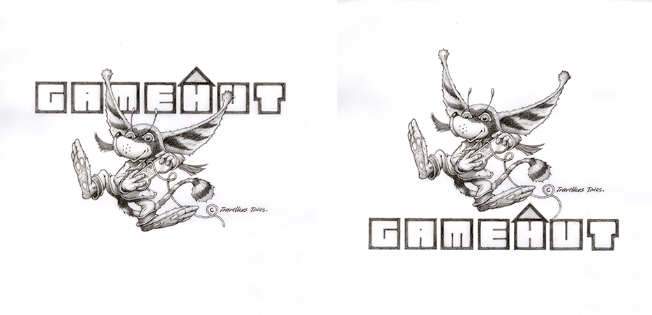 GameHut logo pencil designs by Rodney Matthews