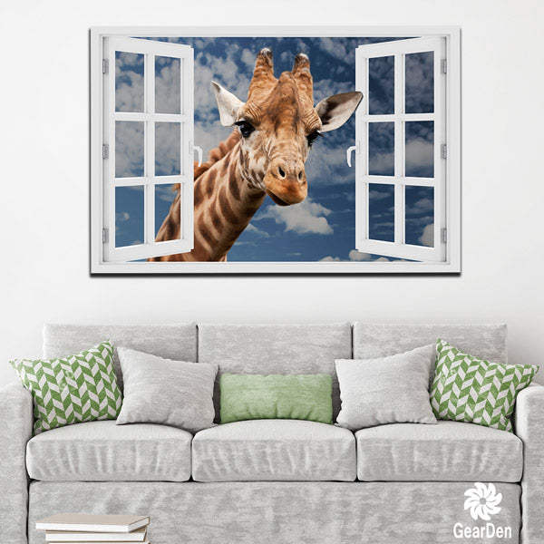 Curious Giraffe At Window Premium Canvas Gearden