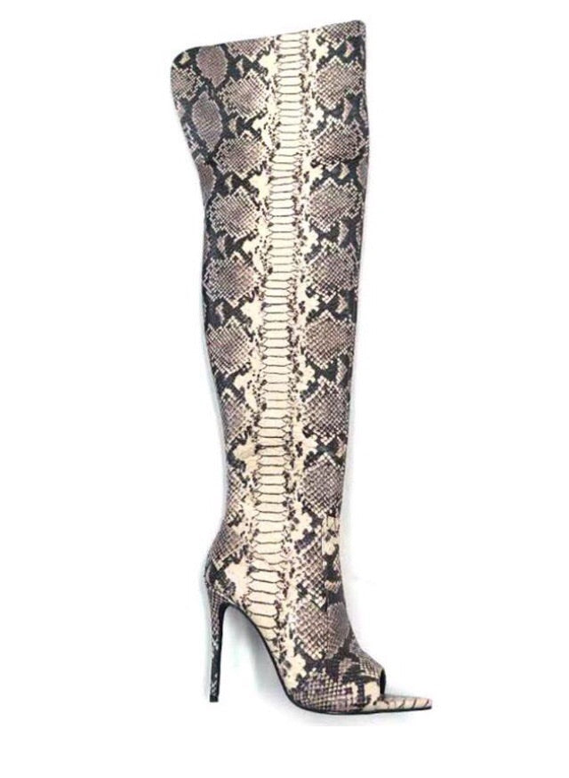 snakeskin heel boots