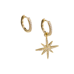 Asymmetrical North Star Huggie Hoop Earring, 18k gold vermeil