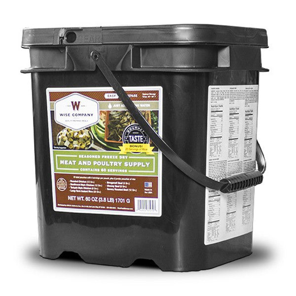 WISE FOOD 60 Serving Gourmet Freeze Dried Meat Grab +20 Rice Servings and Go Food Kit (07-702)