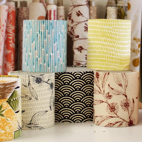 Ink & Spindle fabrics made into lampshades