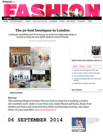 Daily Telegraph names Diverse among Best 50 London boutiques 