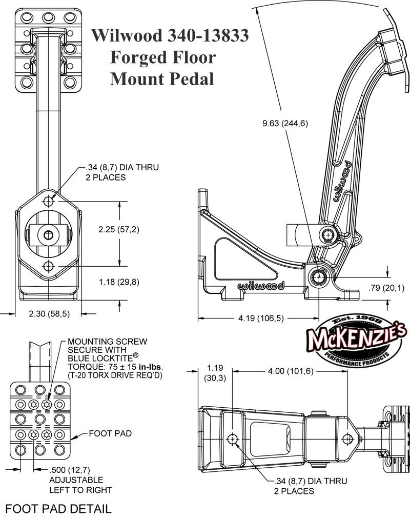 Wilwood Single Clutch Brake Single Cylinder 6:1 Ratio Floor Mount Pedal