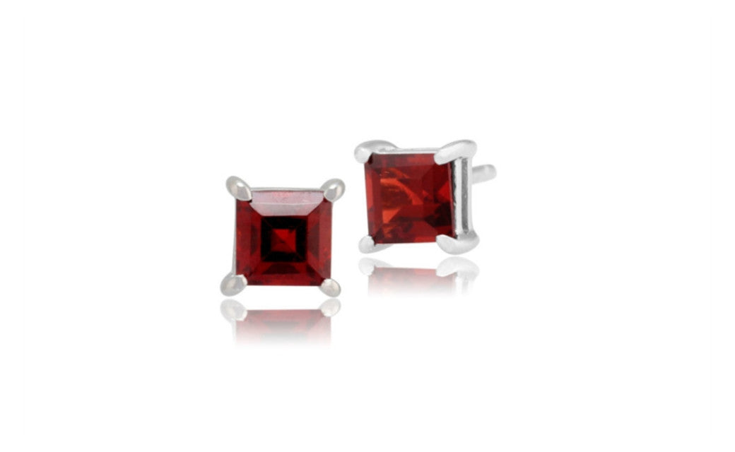 14k White Gold 4 Carat Princess Garnet Cubic Zirconia Stud Earrings