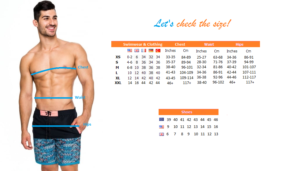 men swimwear size guide