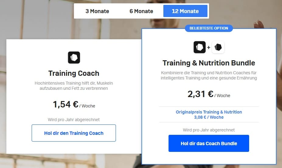 Die Website von Freeletics, wo digitale Produkte verkauft werden.