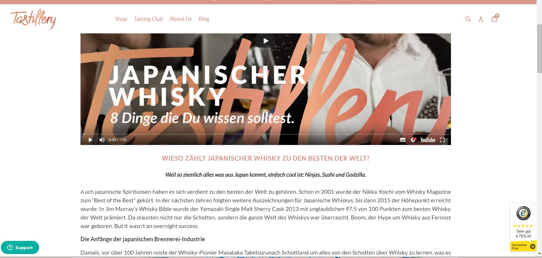 Shopify Händler Tastillery führen einen Rezepte-Blog