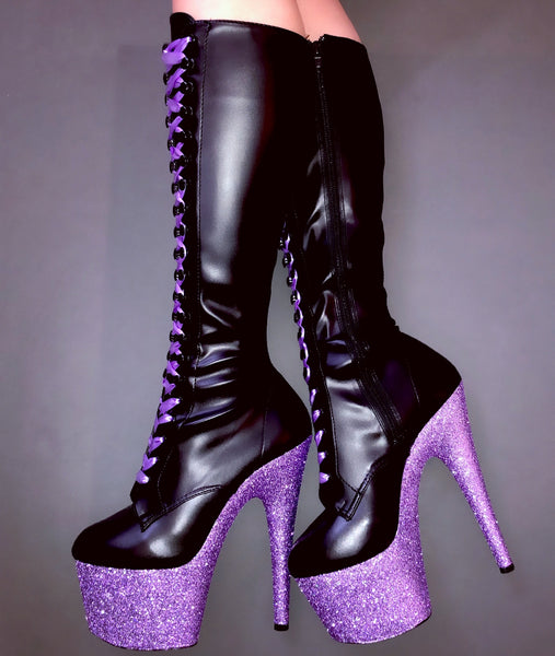 lilac knee high boots